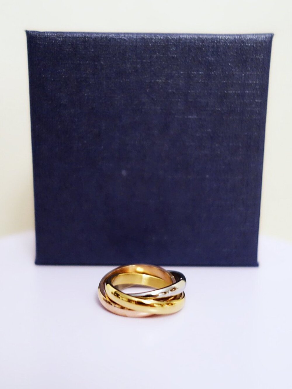 New 3-Piece Rose, White, Yellow Gold Stainless Steel Interlocked Rolling Rings